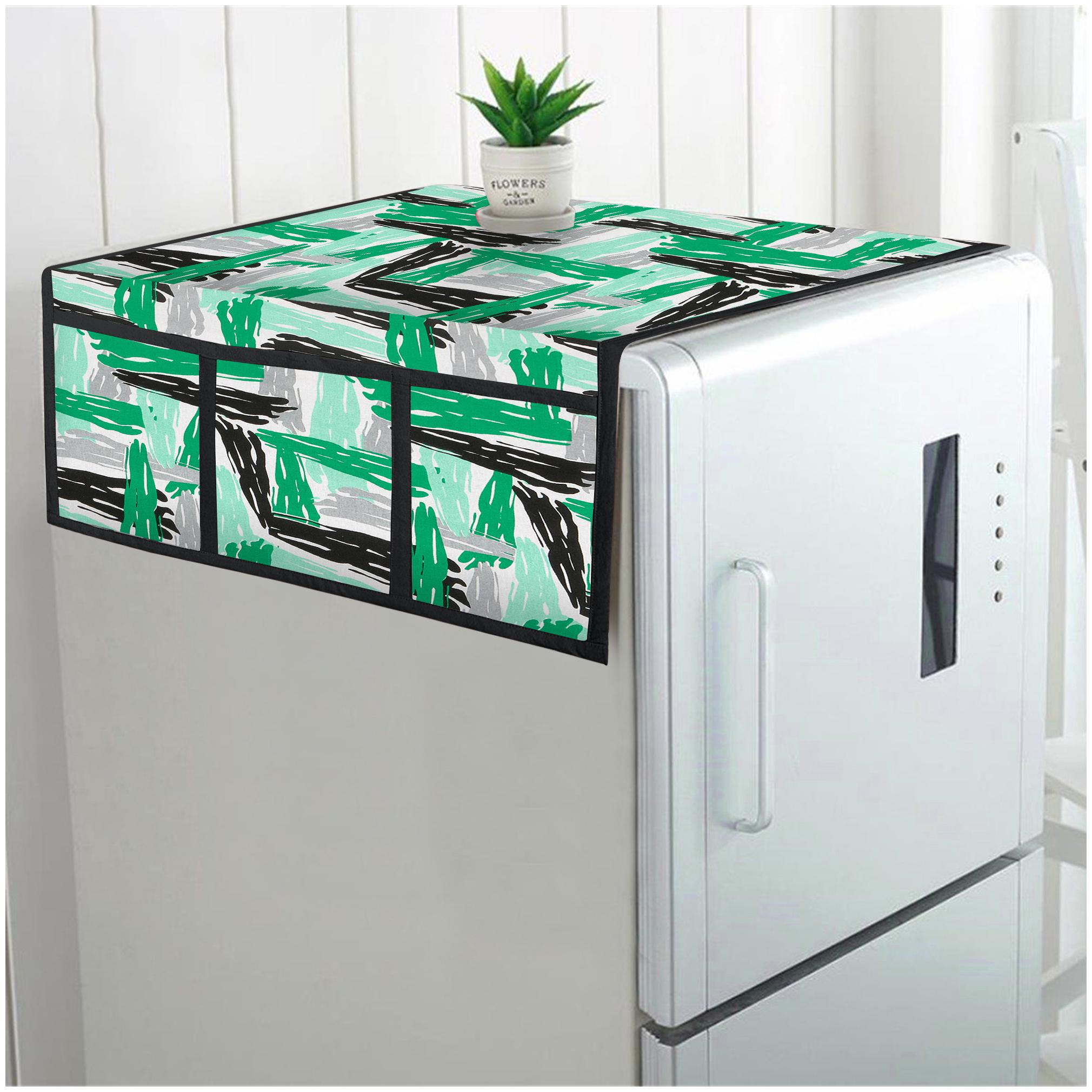 

DECOTREE Cotton Fridge Top Cover with 6 Utility Pockets- (Size 21X39 inch Turquoise Blue)