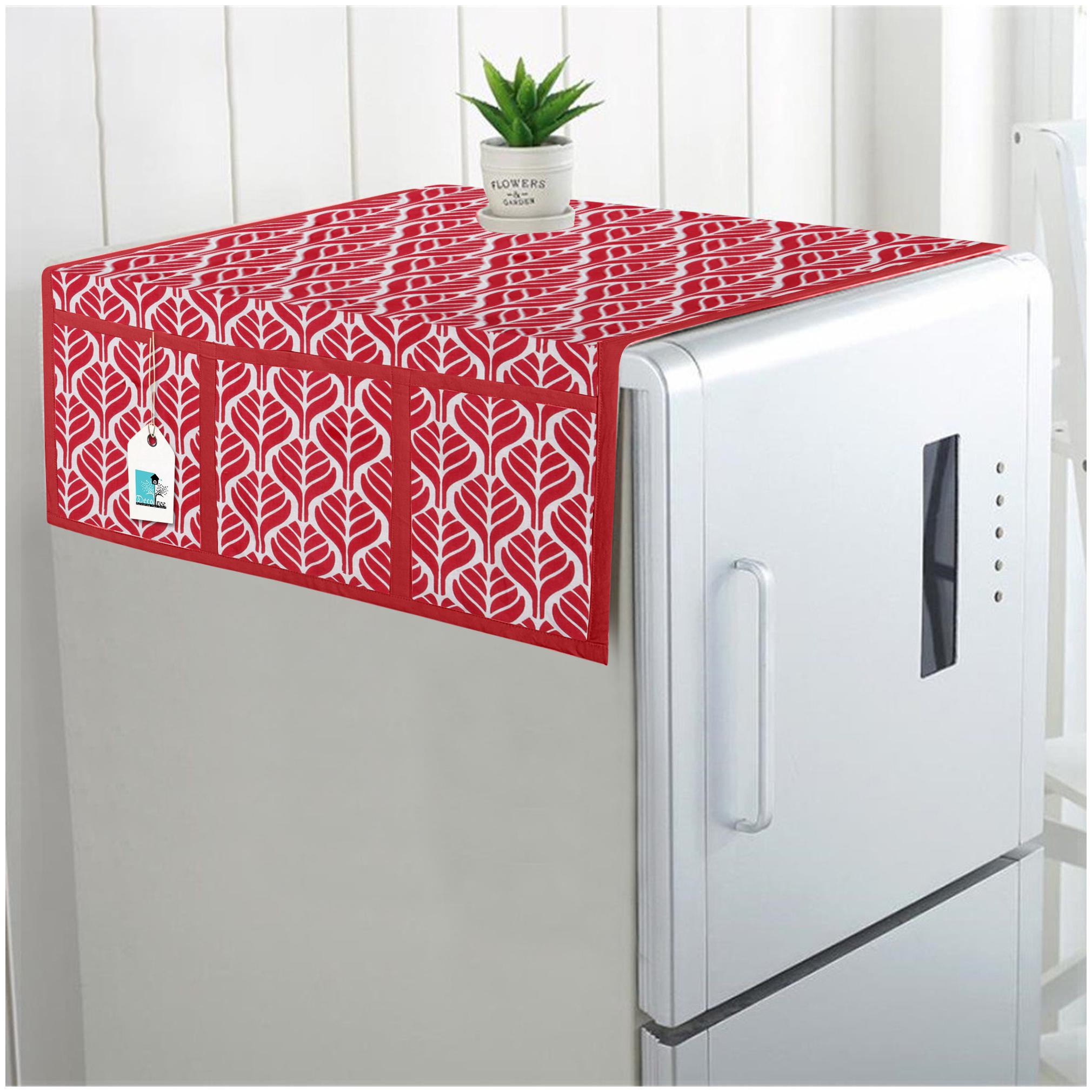 

DECOTREE Cotton Fridge Top Cover with 6 Utility Pockets- (Size 21X39 inch Red)