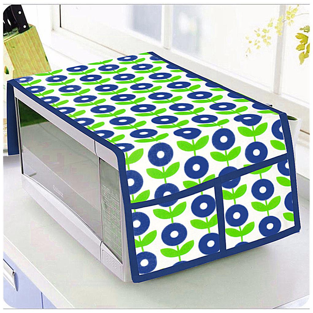 

DECOTREE Microwave Oven Top Cover Cotton with Utility 4 Pockets (Size 14 X 36 Inches Blue)