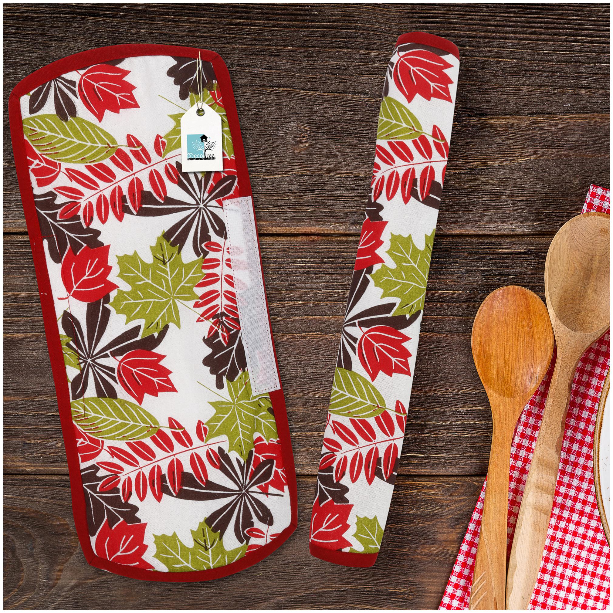 

DECOTREE Multipurpose Cotton Fridge Refrigerator Handle Cover with Long Velcro Set of 2 pcs (Size 6x14 Inches Red)
