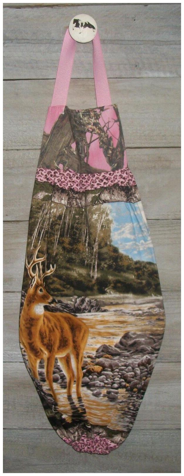 

Deer Whitetail Buck Quakies Stream Plastic Grocery Bag Rag Sock Holder Organizer