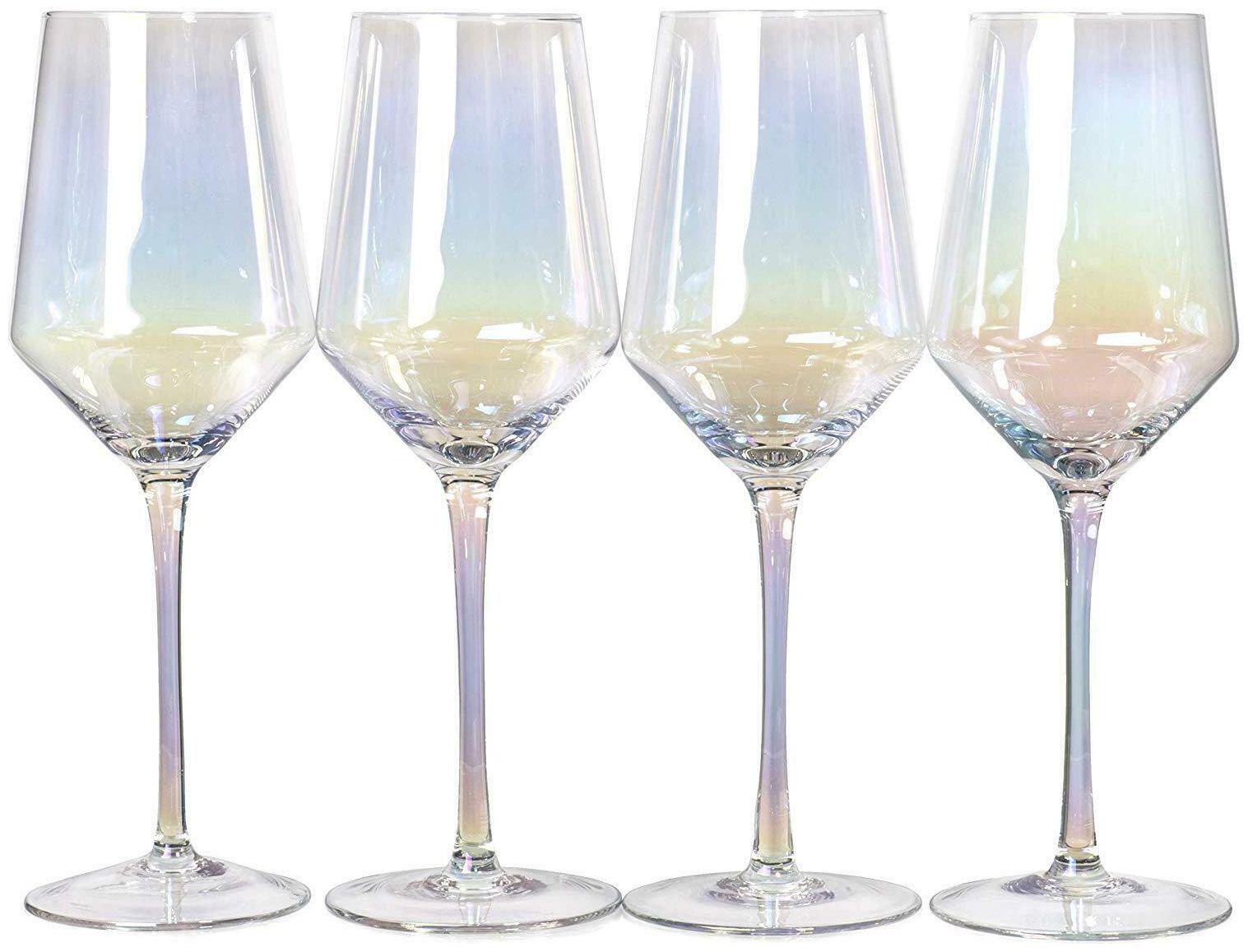

Deluxe Electroplated Long Stem Wine Glasses with Rainbow Effect Set of 4 16 oz