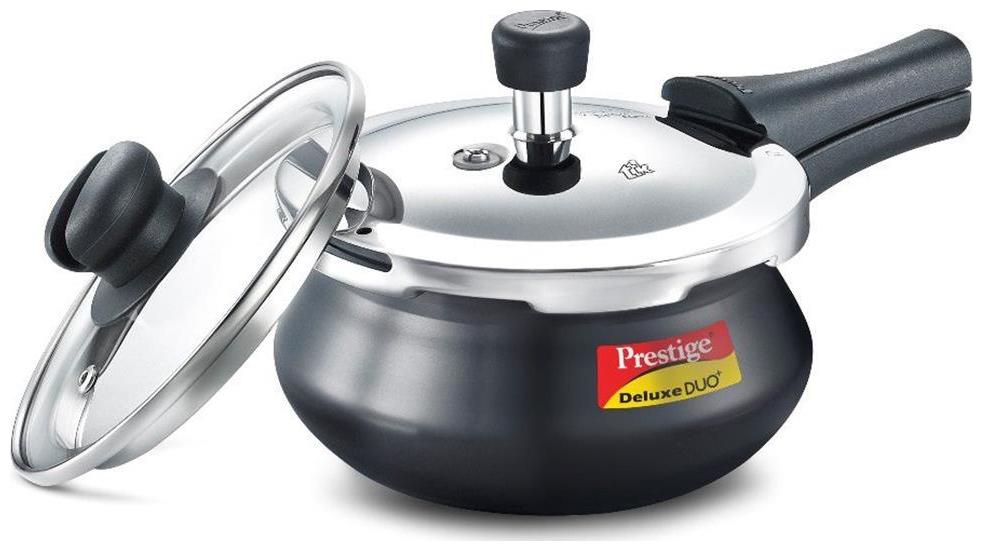 

Prestige Deluxe Duo Plus Induction Base Aluminum Pressure Cooker (2 Litres Black)
