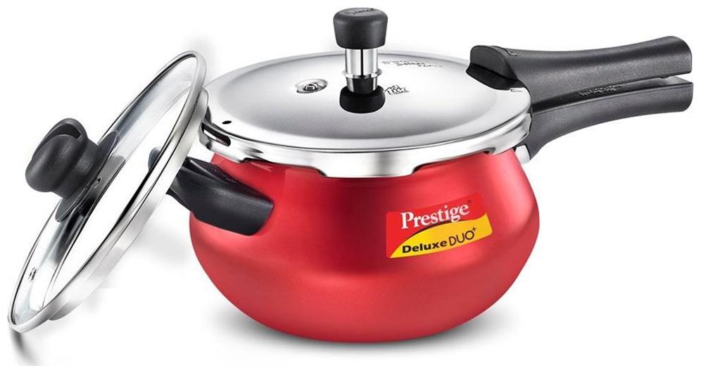 

Prestige Deluxe Duo Plus Induction Base Aluminum Pressure Cooker 3 3 Litres Silky Red