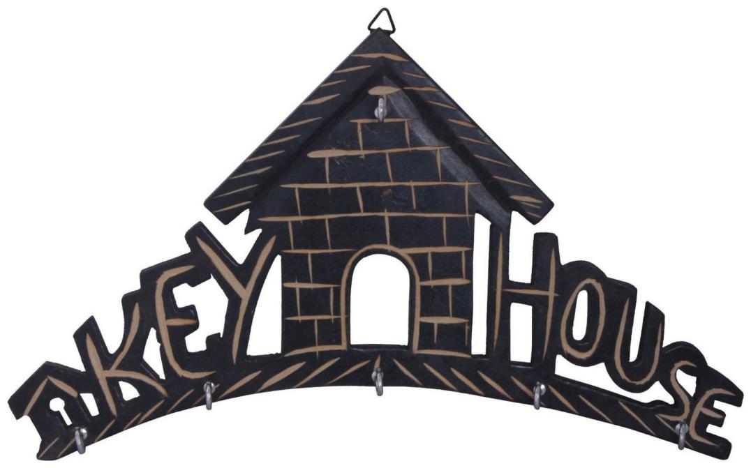 

Desi Karigar Beautiful wooden Wall Hanging Key holder with key hooks in Home Shape