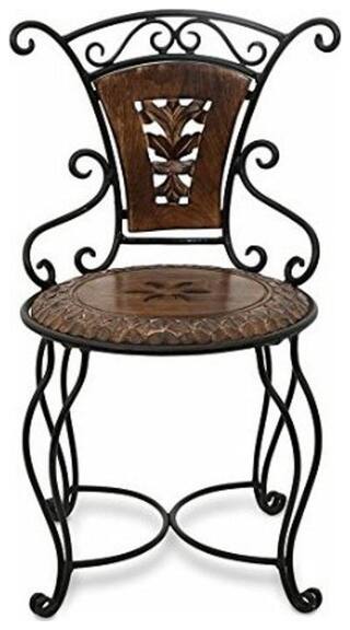 Desi Karigar Wooden & Iron Antique Design Chair Size(LxBxH-13x13x24) Inch