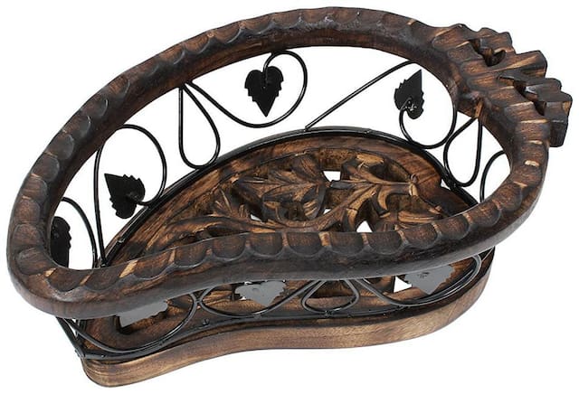 Desi Karigar Wooden Fruit Basket Bread Snack Vegetable Basket Rack , Dining Table Organizer, 15 X 10 X 4 inch