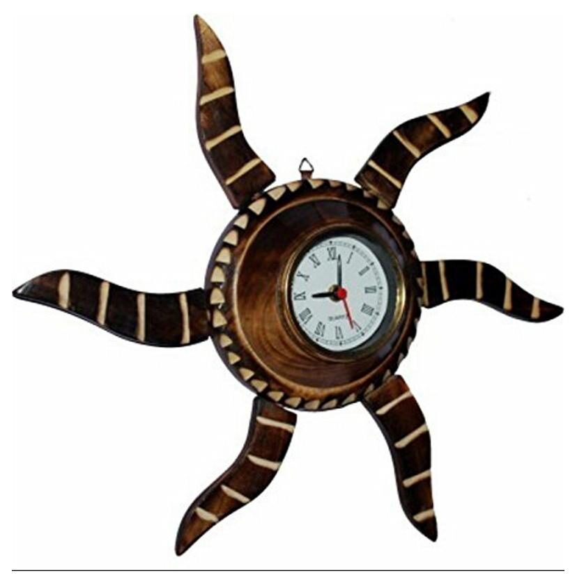 

Desi Karigar Wooden Antique Rising Sun Analog Wall Clock