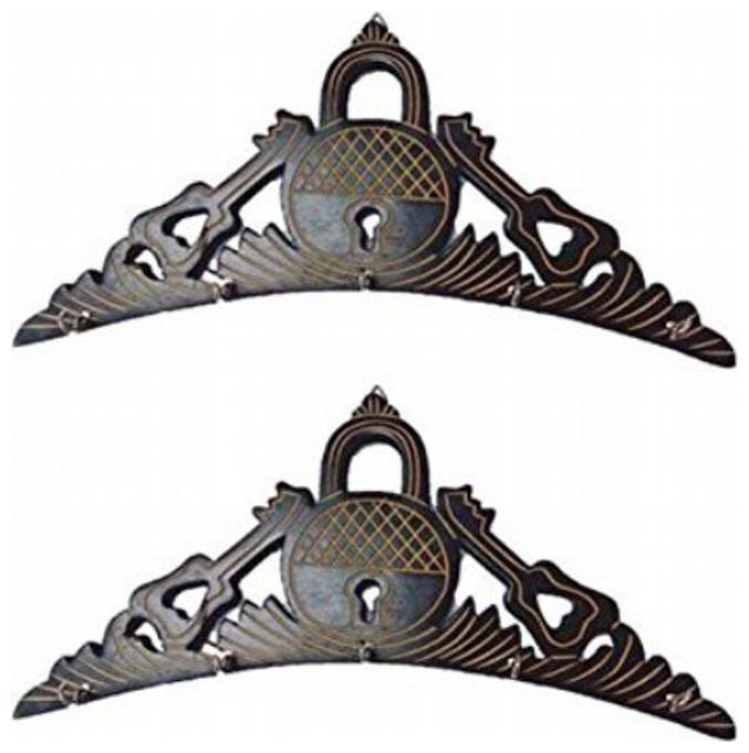 

Desi Karigar Beautiful wooden Wall Hanging Key holder with key hooks in Home Shape A perfect key holder manager Pack Of 2