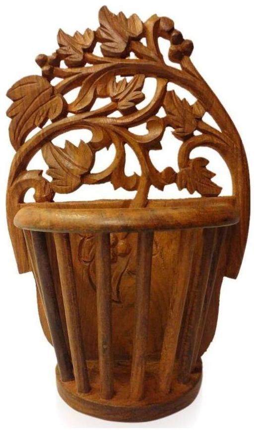 

Desi Karigar Wooden Flower Vase Wall Hanging Hand Carved Decorative Handicraft Gift Item