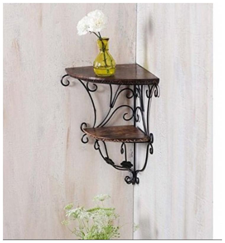 

Desi Karigar Home Decor Wall Hanging Fancy Double Bracket Wooden Iron Wall Shelf