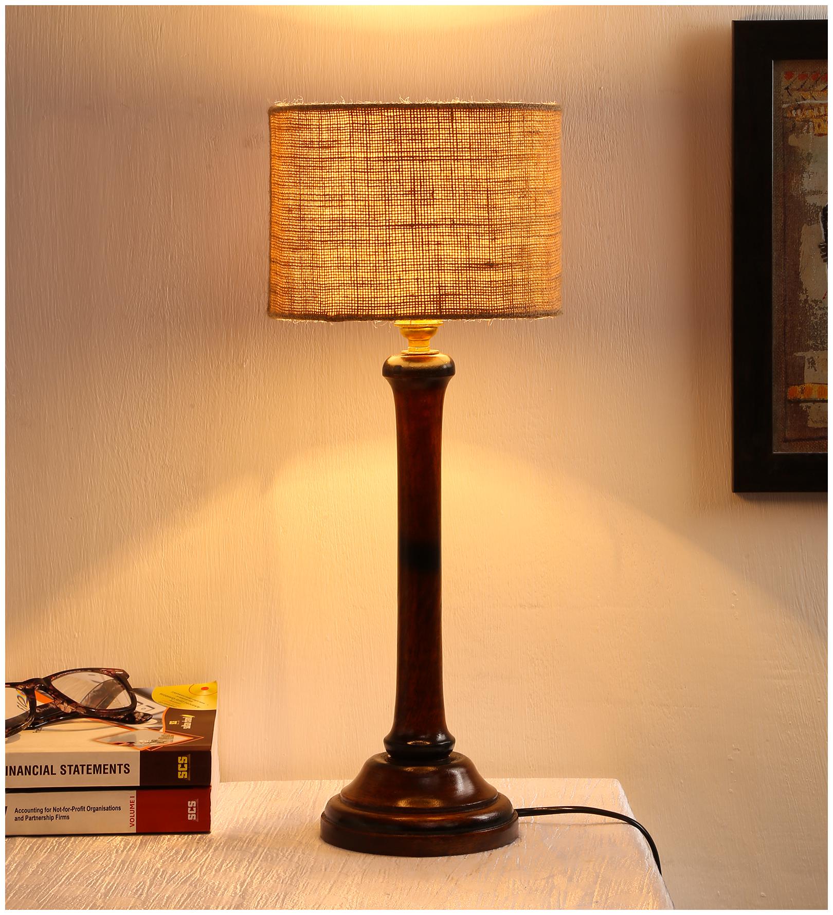 

Devansh Beige Jute Drum Designer Wooden Table Lamp for Home Decor (Beige Small)