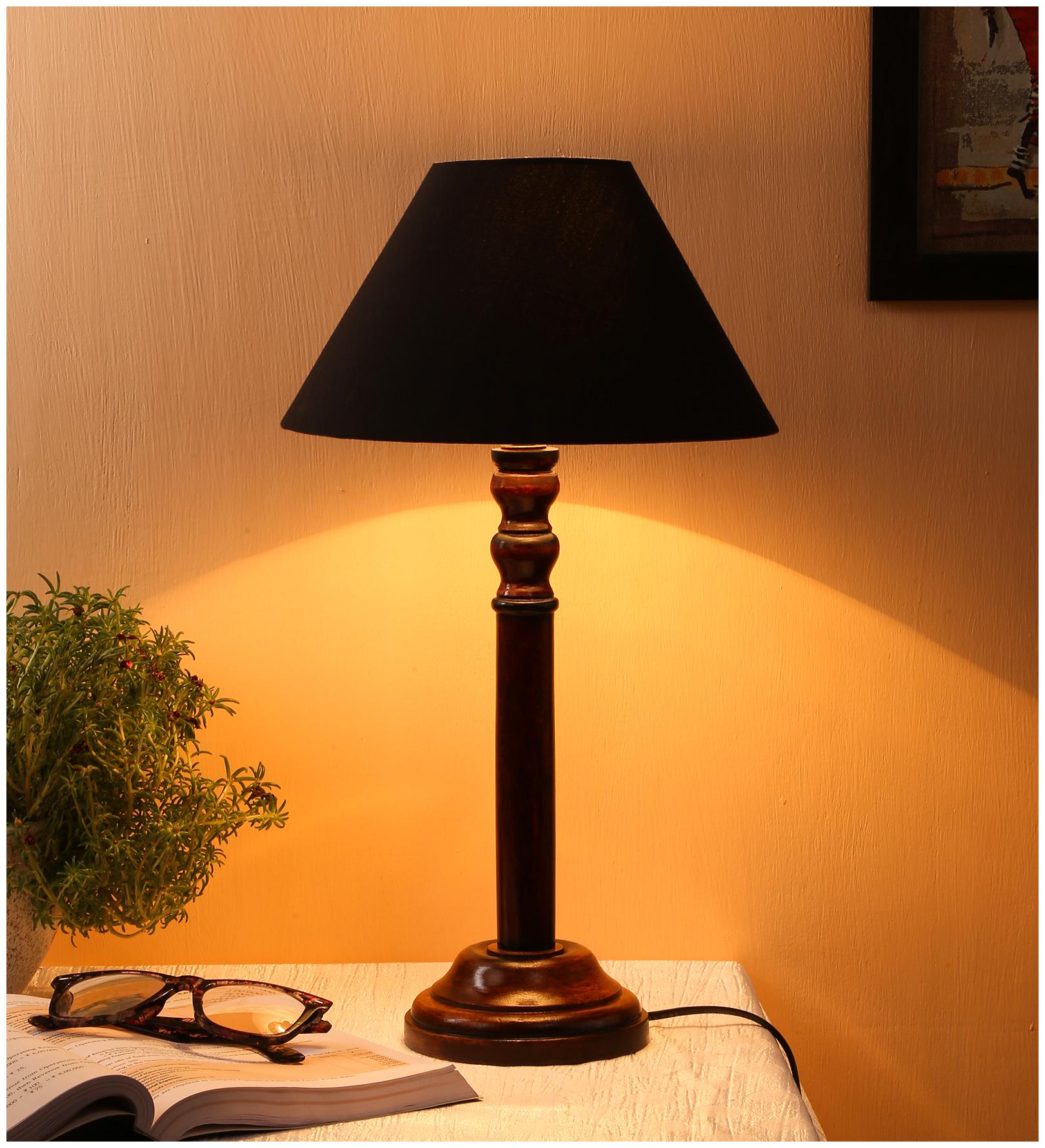 

Devansh Black Cotton Designer Wooden Table Lamp for Home Decor (Black Small)