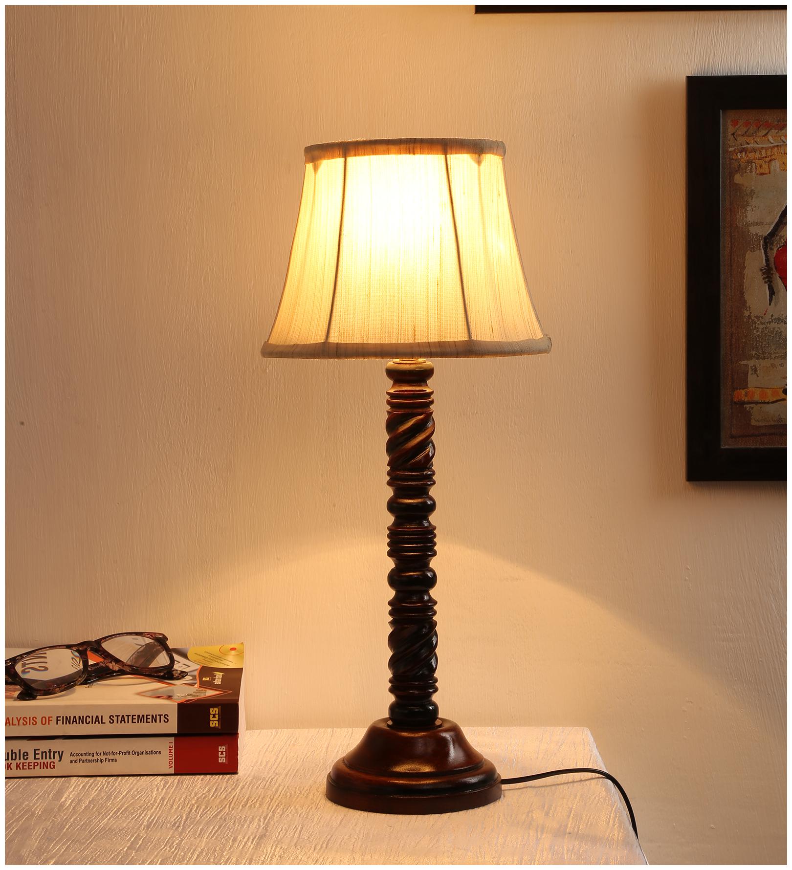 

Devansh Off white Cotton Drum Designer Wooden Table Lamp for Home Decor (Off White Small)