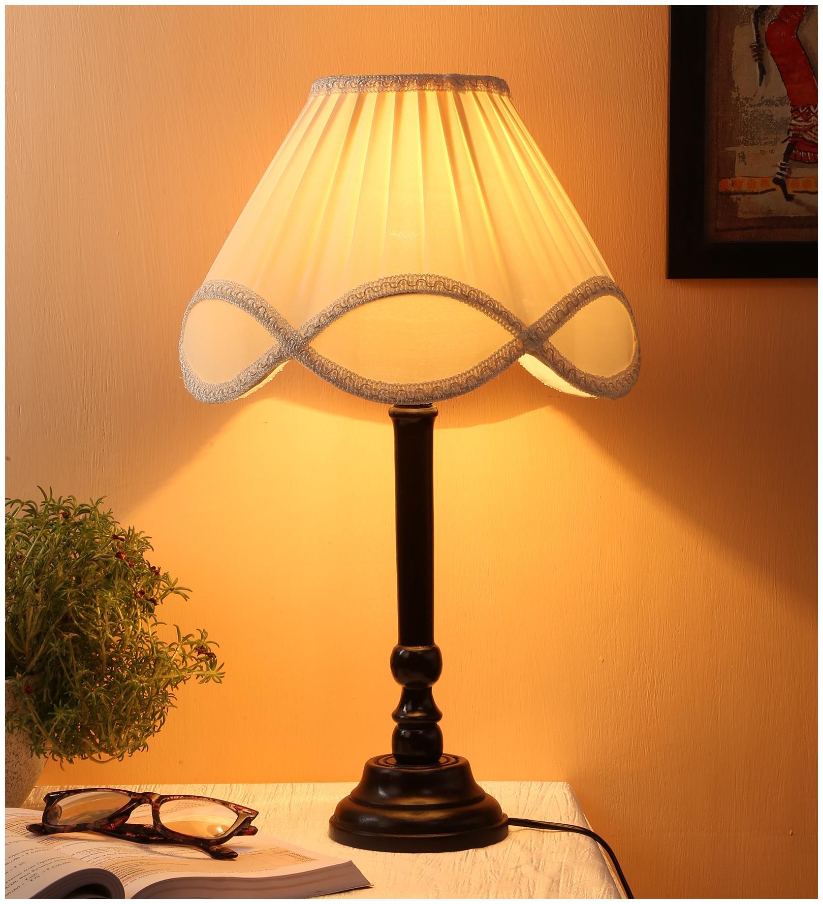 

Devansh Off white Cotton Designer Wooden Table Lamp for Home Decor (Off White Small)