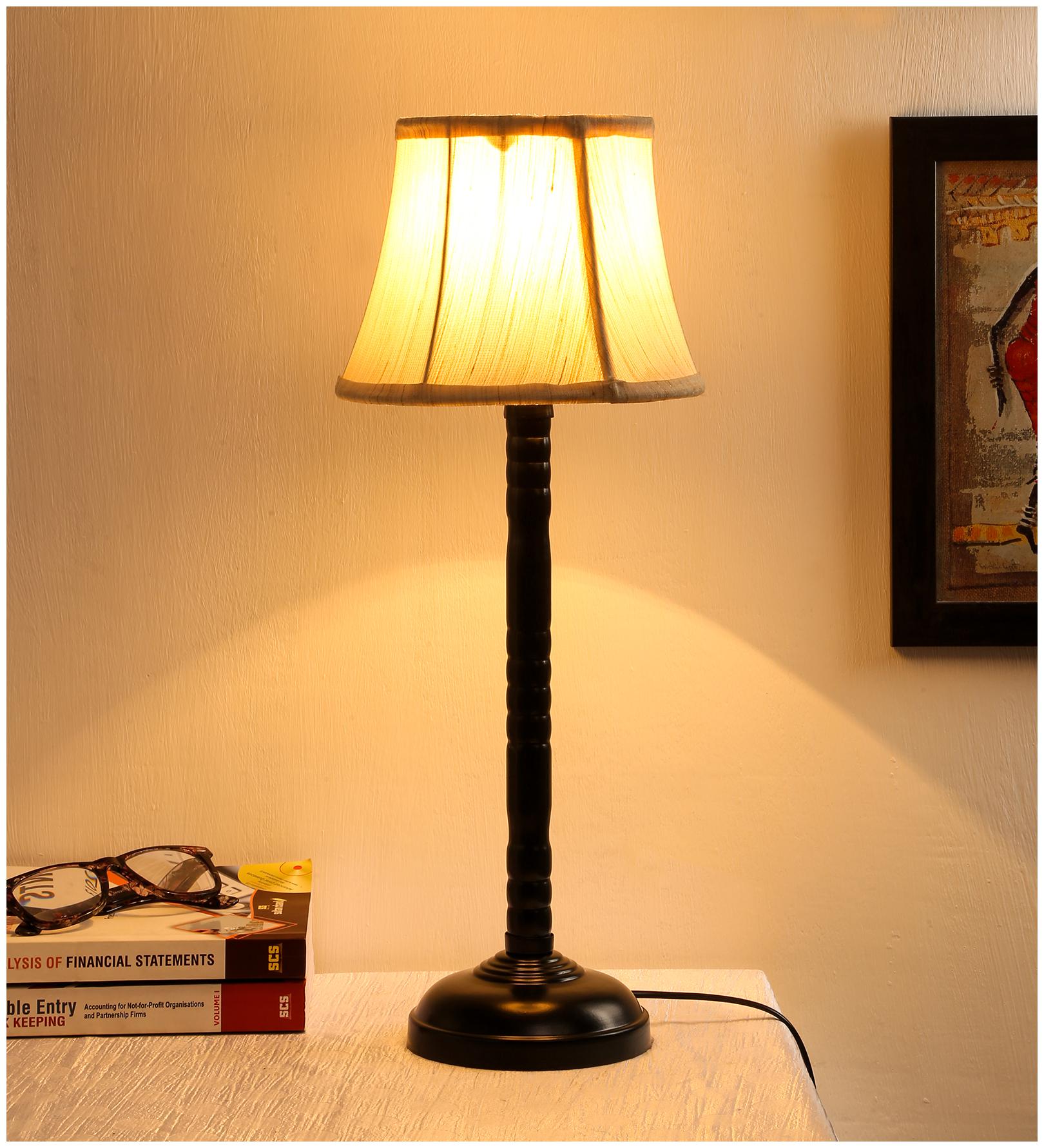 

Devansh Off white Cotton Drum Designer Stick Pipe Fashionable Wrought Iron Table Lamp for Home Decor (Off White Small)AD510