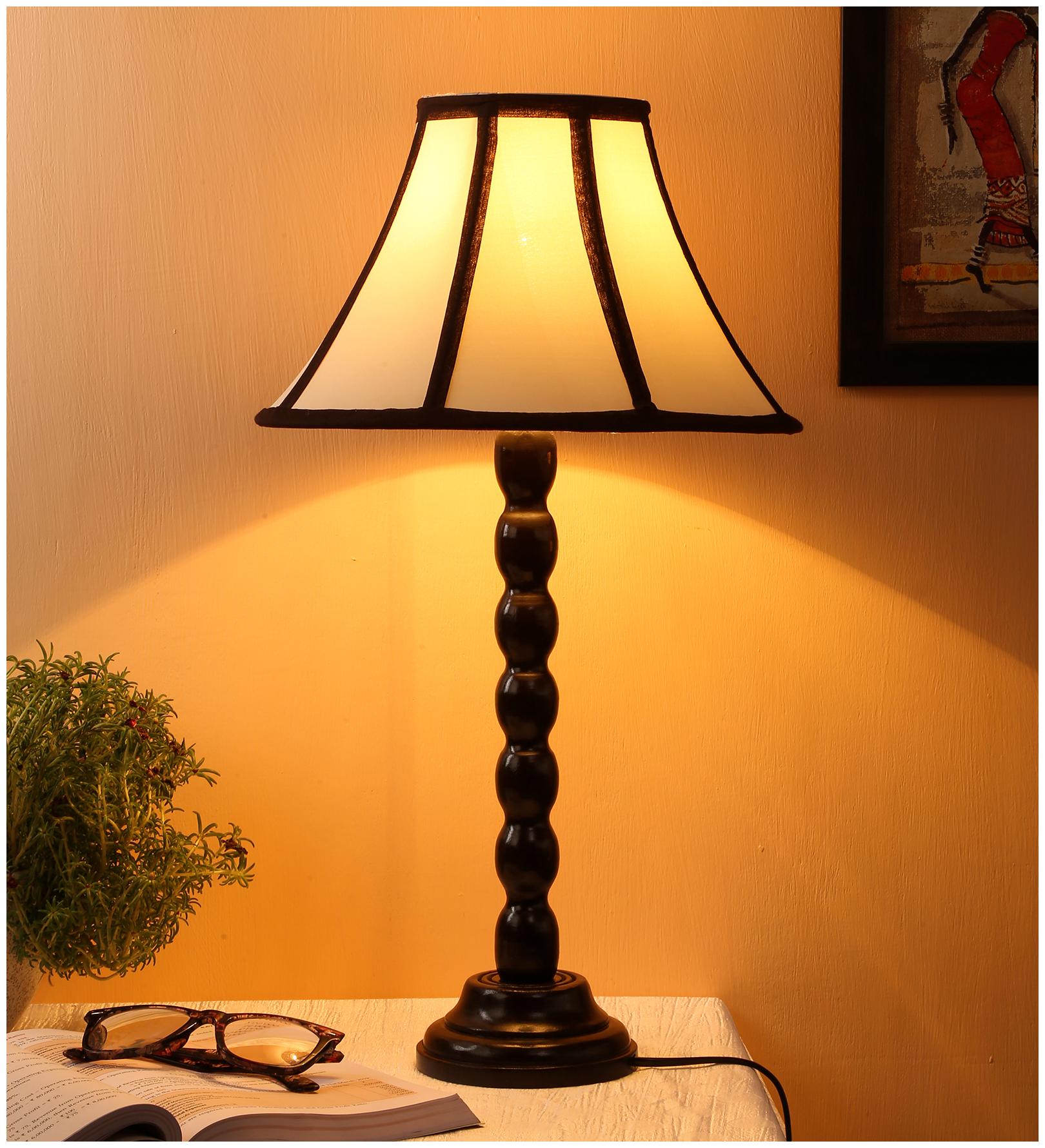 

Devansh Off white Brown Cotton Designer Wooden Table Lamp for Home Decor (Off White Small)AD533