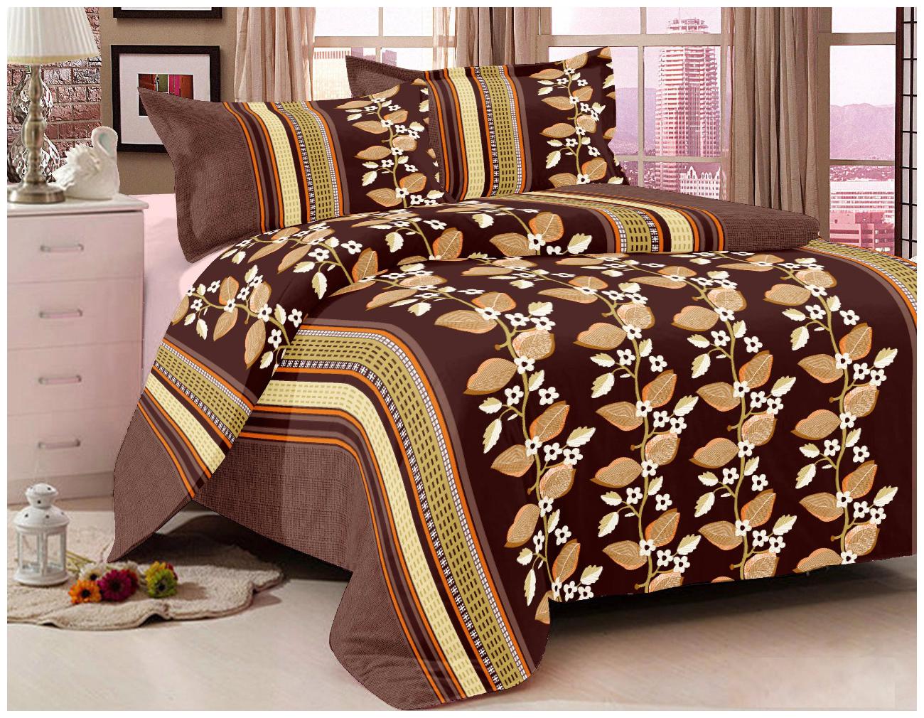 

Dewaal s Cotton Floral Double Size Bedsheet 180 TC ( 1 Bedsheet With 2 Pillow Covers Brown )