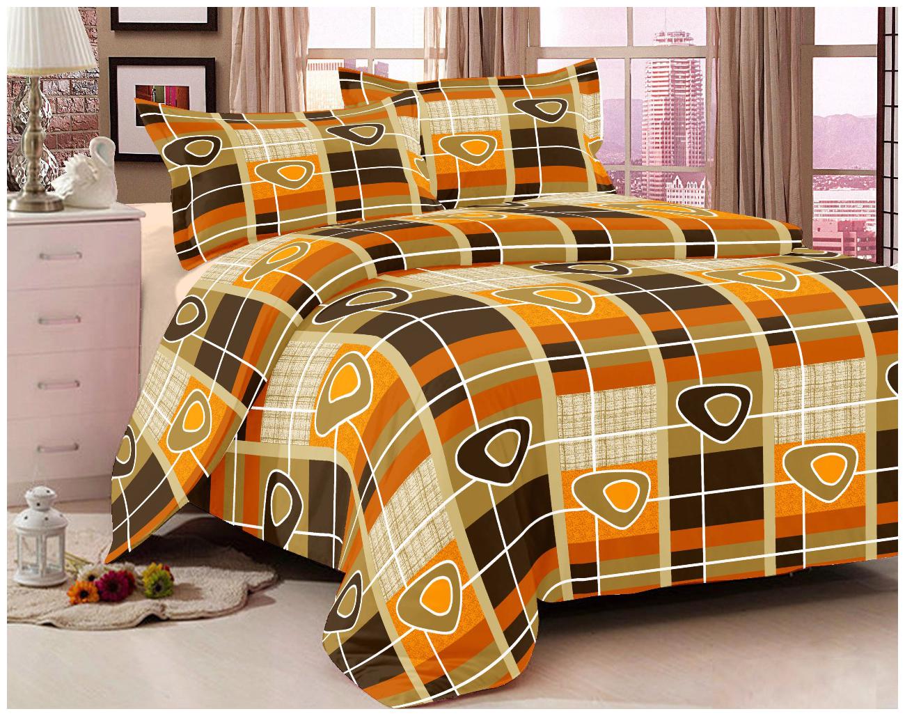 

Dewaal s Cotton Geometric Double Size Bedsheet 180 TC ( 1 Bedsheet With 2 Pillow Covers Orange )