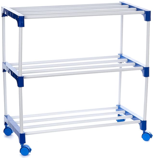 Dhani Creations Extra Strong Multipurpose Rack for Shoes, Clothes, Books & Utility Rack, Steel Frame with Metal Shelves 3 Step with Wheel