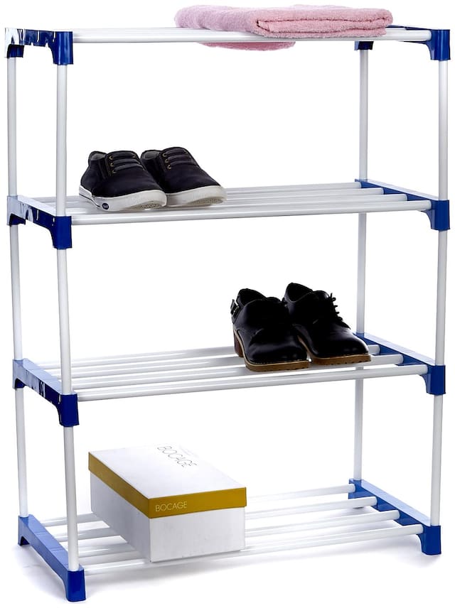 Dhani Creations Extra Strong Multipurpose Rack for Shoes, Clothes, Books & Utility Rack, Steel Frame with Metal Shelves 4 Step