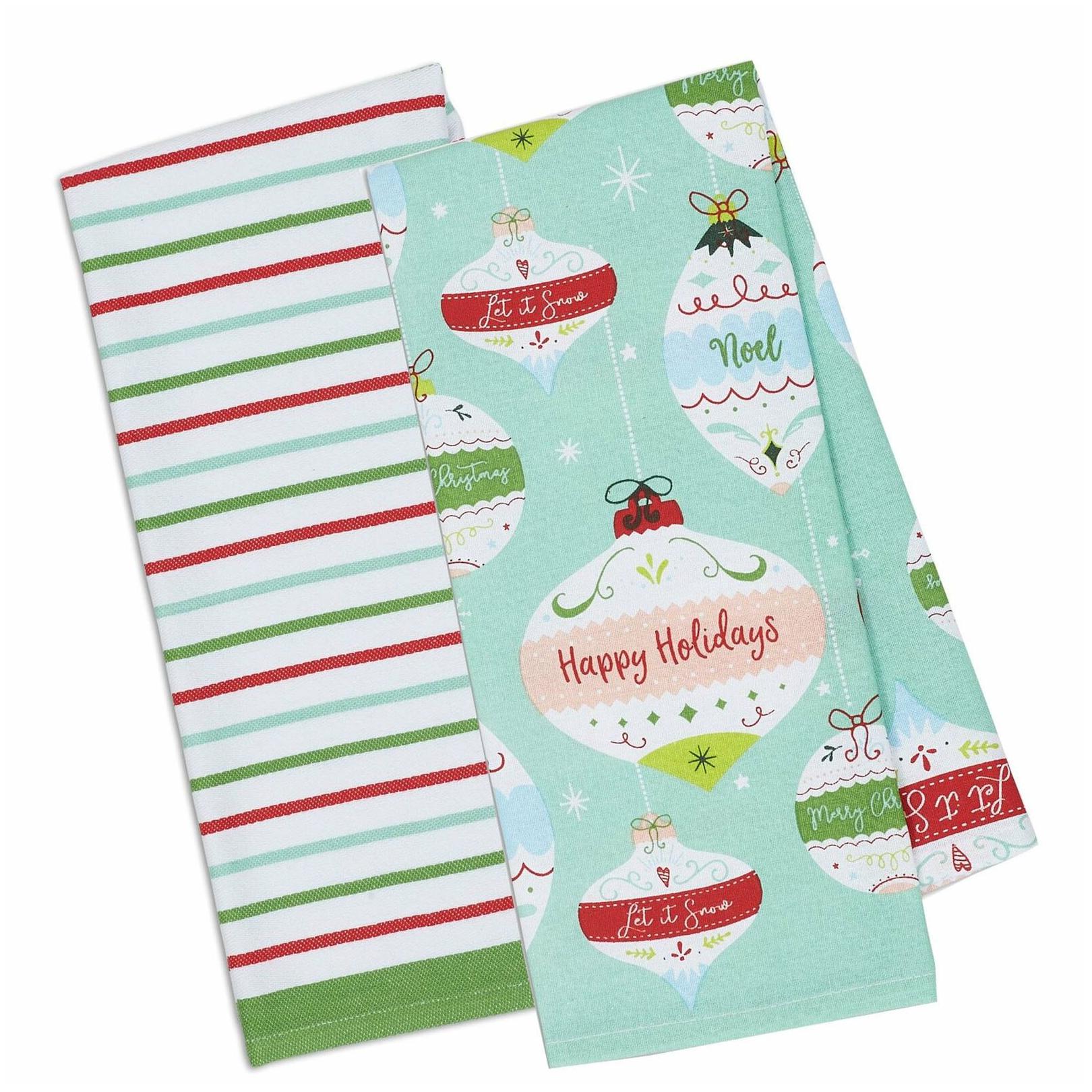 

DII Dishtowel Set Holiday Ornaments And Stripes (Set of 2)