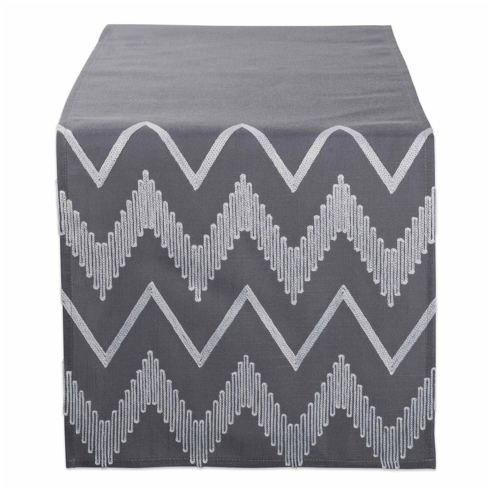 

DII Gray Base Embroidered Chevron Table Runner 14x70