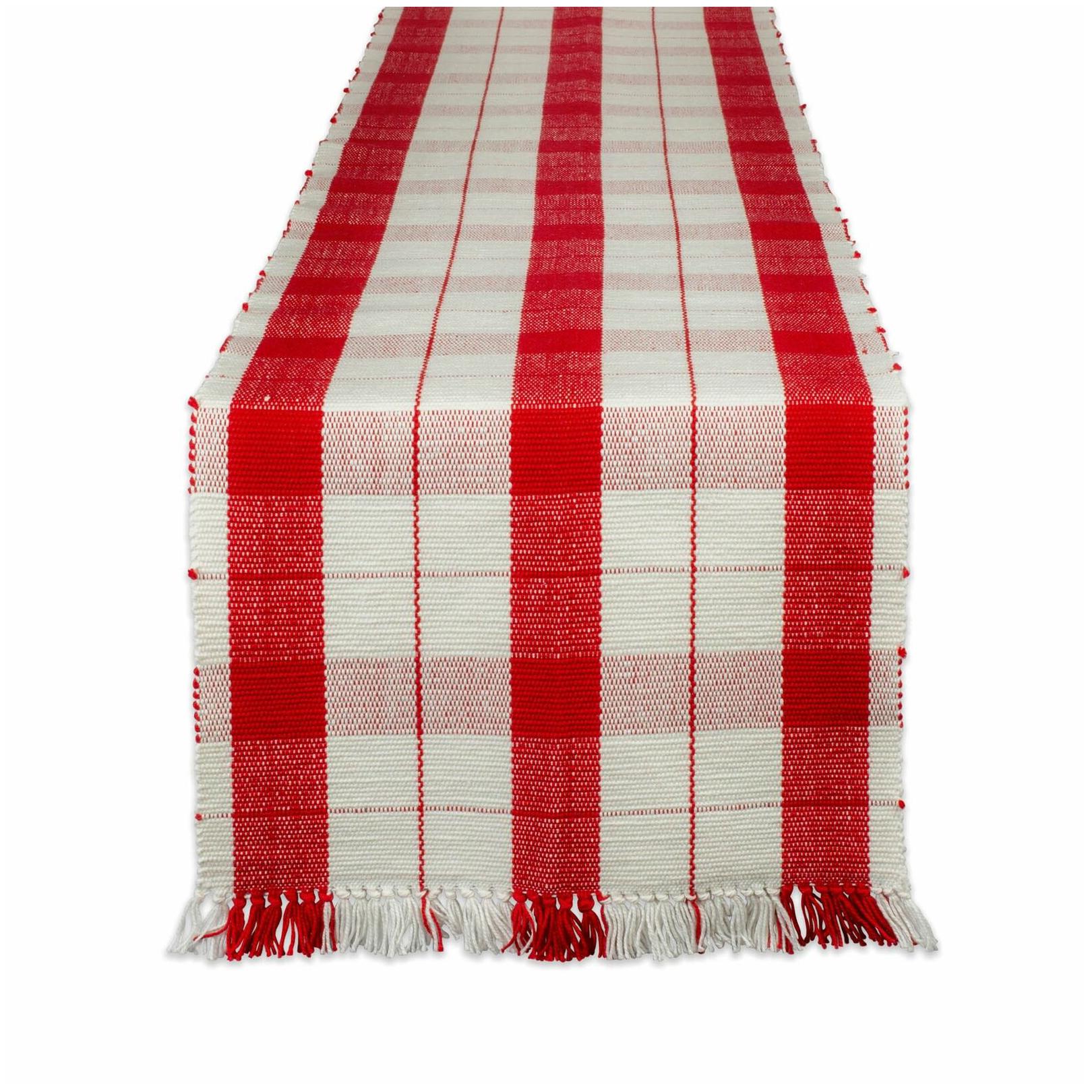 

DII Red Tinsel Plaid Fringed Table Runner 13x72