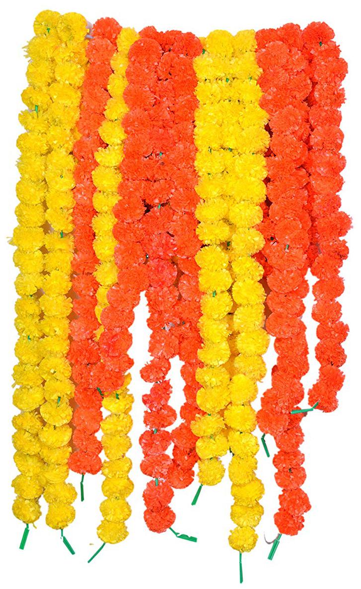 

Dilse Marigold Garland Artificial Flowers -Fake Flower Decoration for Indian Diwali Housewarming and Baby Shower 5 ft -(Orange and Yellow)