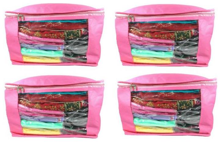 DIMONSIV Plain 10 inch Ladies Large Non Woven 4saree Cover. Upto 10 15 Saree Cover each Pink