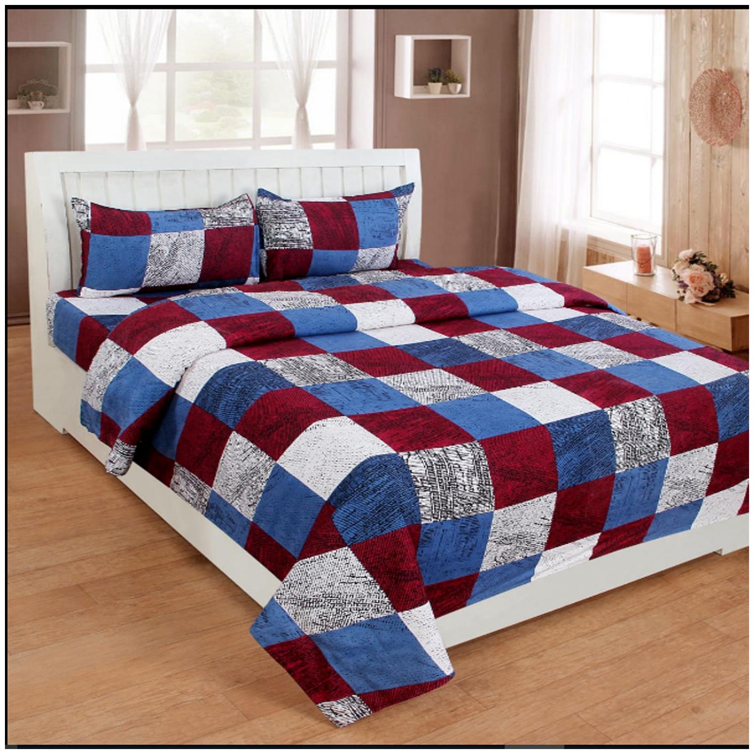 

DINGGA DECOR Cotton Checkered Double Size Bedsheet 150 TC ( 1 Bedsheet With 2 Pillow Covers Multi )