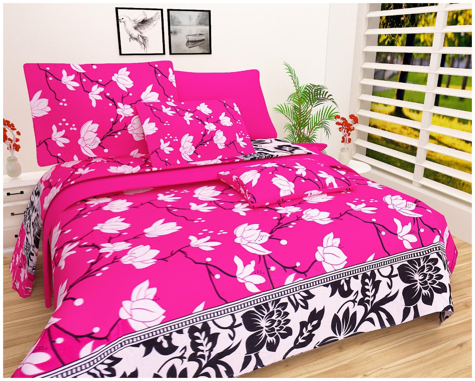 

DINGGA DECOR Cotton Floral Double Size Bedsheet 150 TC ( 1 Bedsheet With 2 Pillow Covers Pink )