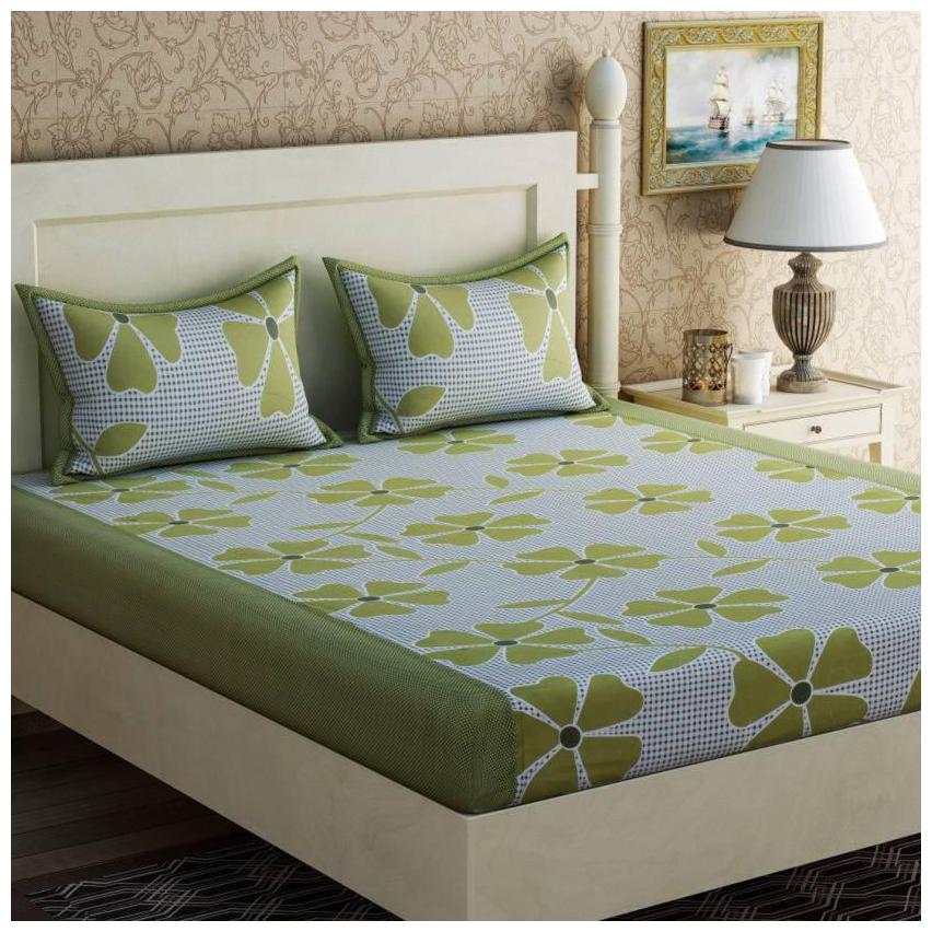 

DINGGA DECOR Cotton Floral Double Size Bedsheet 150 TC ( 1 Bedsheet With 2 Pillow Covers Green )