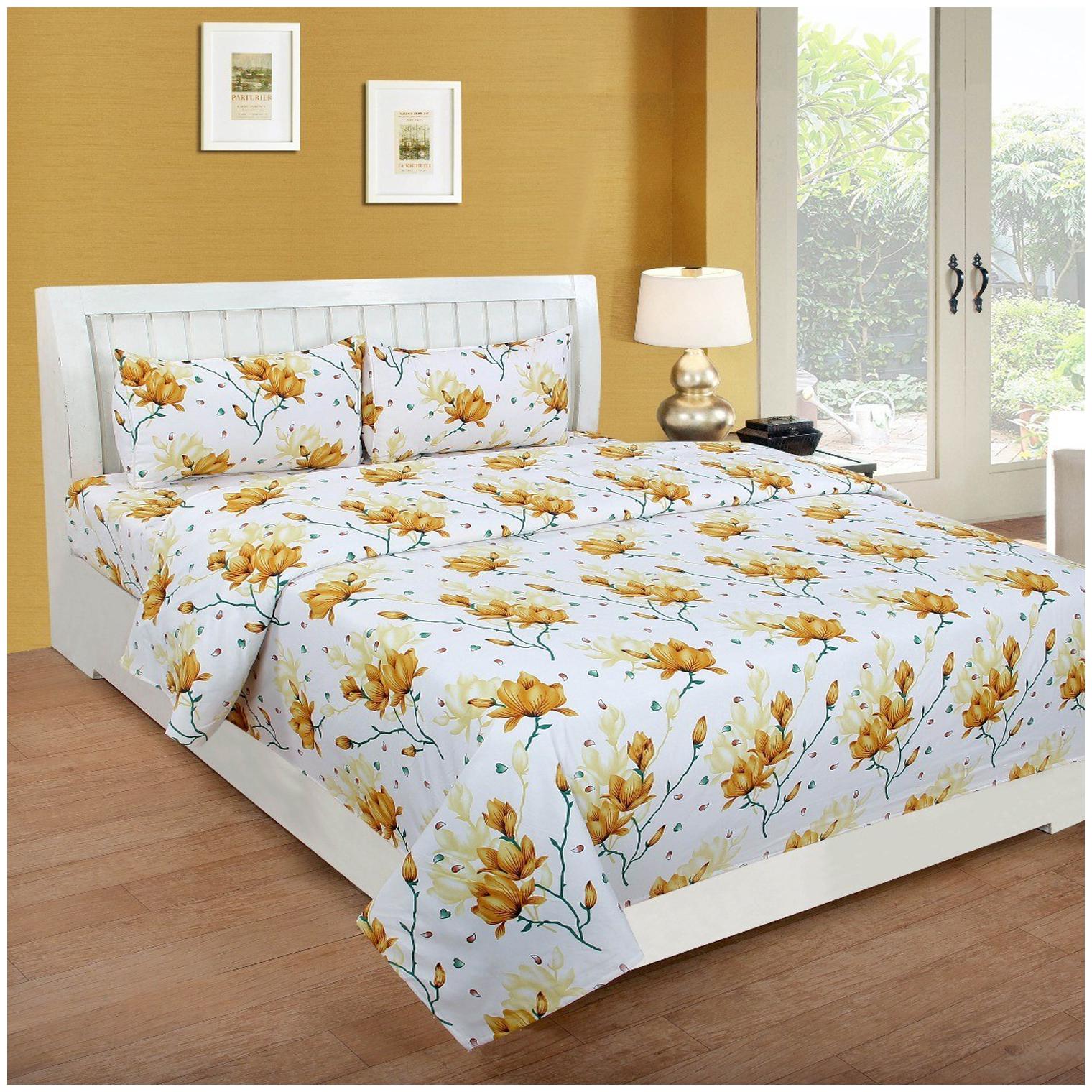 

DINGGA DECOR Cotton Floral Double Size Bedsheet 150 TC ( 1 Bedsheet With 2 Pillow Covers Beige )