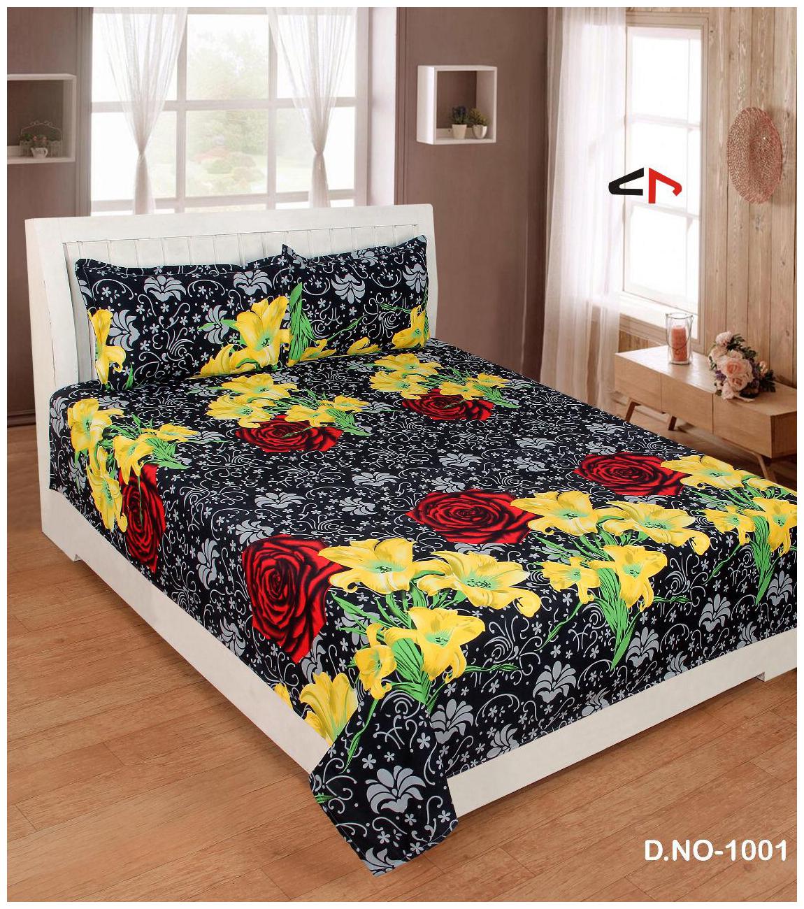 

DINGGA DECOR Cotton Floral Double Size Bedsheet 150 TC ( 1 Bedsheet With 2 Pillow Covers Yellow )