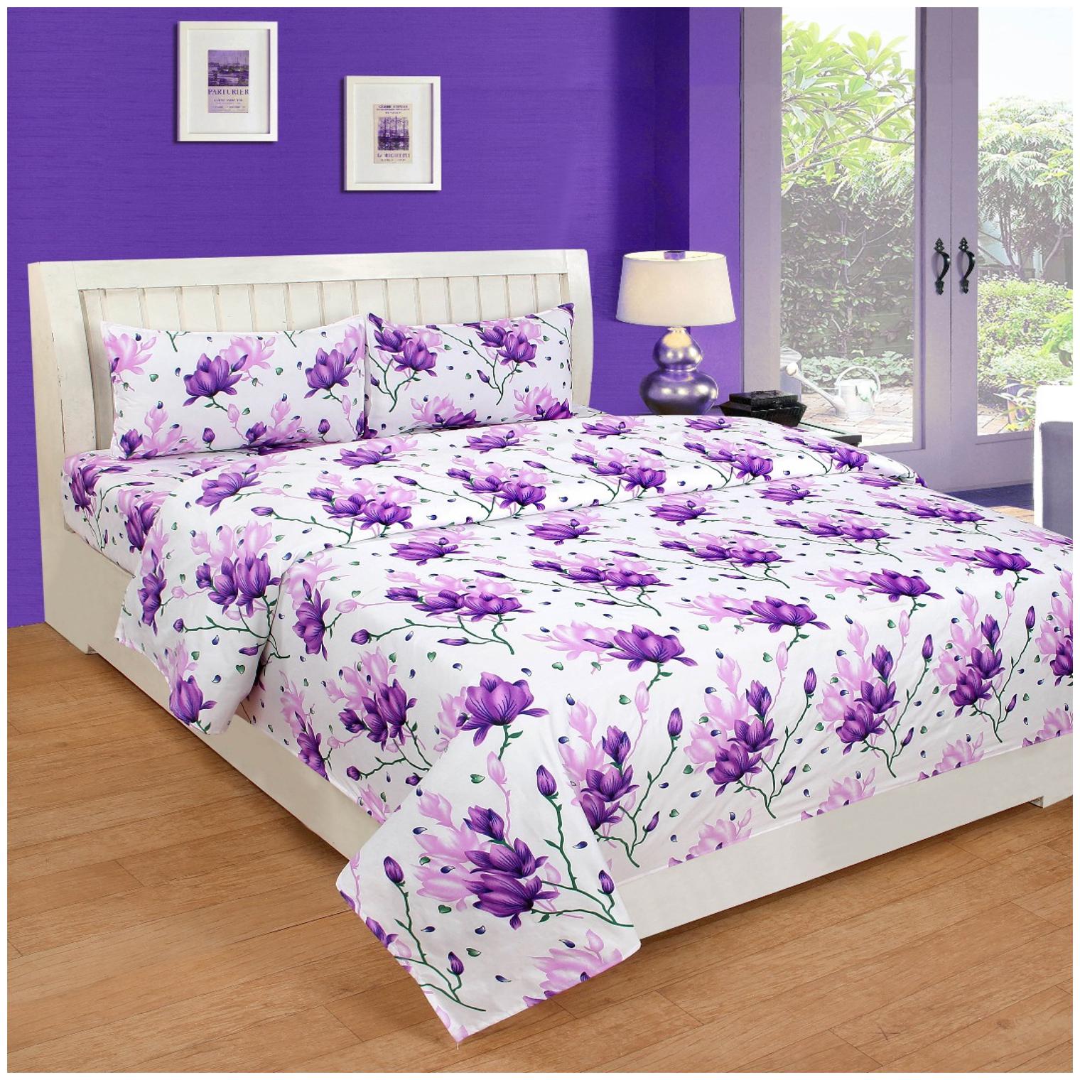 

DINGGA DECOR Cotton Floral Double Size Bedsheet 150 TC ( 1 Bedsheet With 2 Pillow Covers Purple )