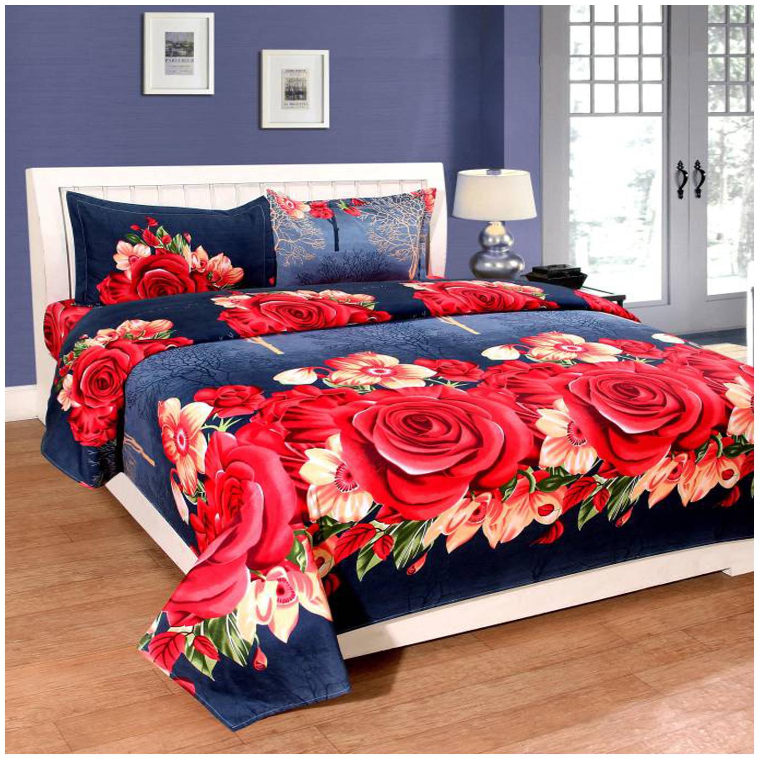 

DINGGA DECOR Cotton Floral Double Size Bedsheet 150 TC ( 1 Bedsheet With 2 Pillow Covers Multi )