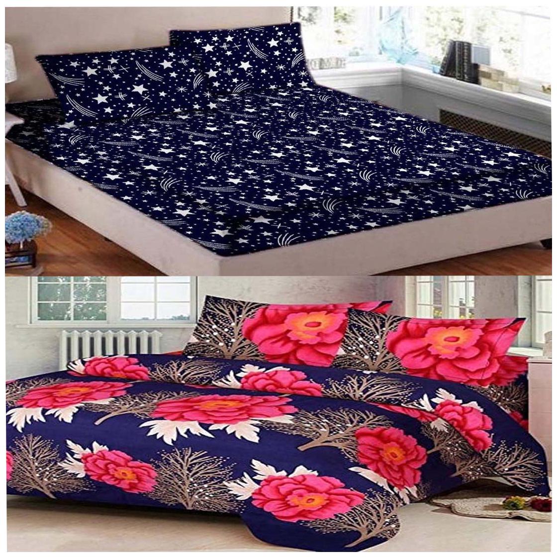 

DINGGA DECOR Cotton Printed Double Size Bedsheet 180 TC ( 2 Bedsheet With 4 Pillow Covers Multi )