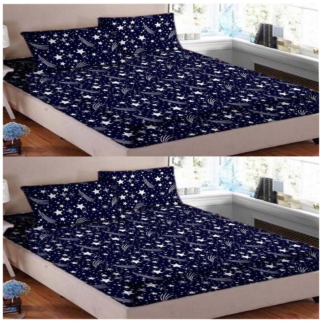 

DINGGA DECOR Cotton Abstract Double Size Bedsheet 150 TC ( 2 Bedsheet With 4 Pillow Covers Blue )