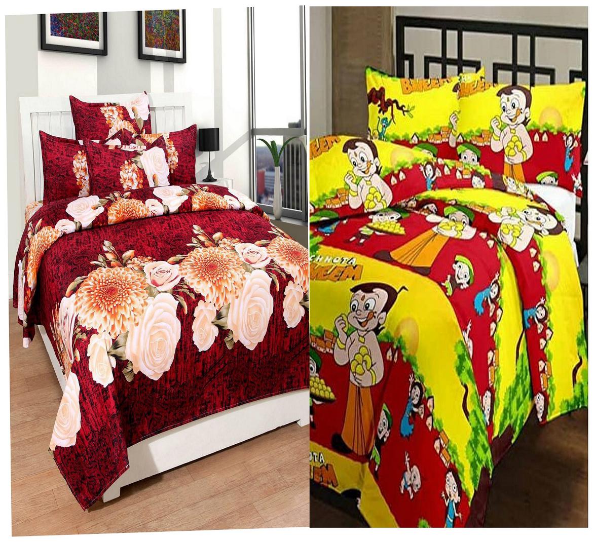 

DINGGA DECOR Cotton Printed Double Size Bedsheet 180 TC ( 2 Bedsheet With 4 Pillow Covers Multi )