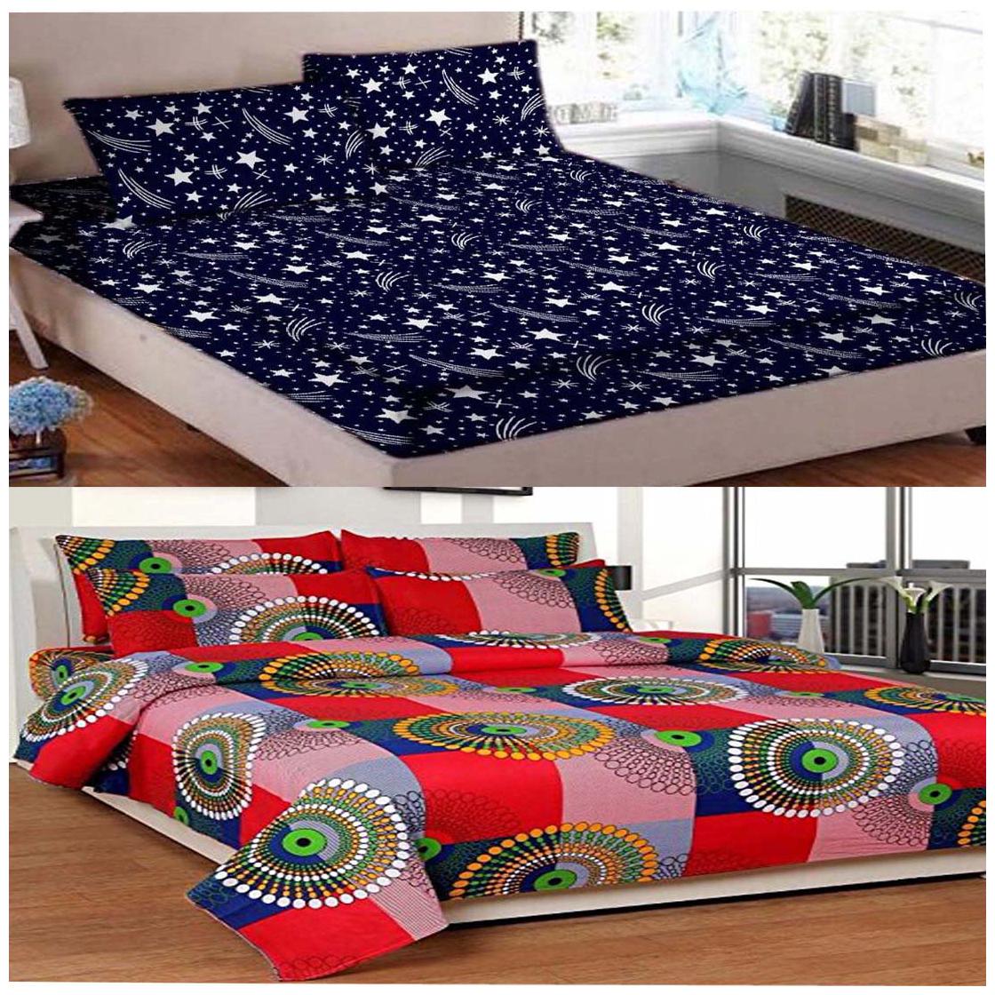 

DINGGA DECOR Cotton Abstract Double Size Bedsheet 150 TC ( 2 Bedsheet With 4 Pillow Covers Multi )