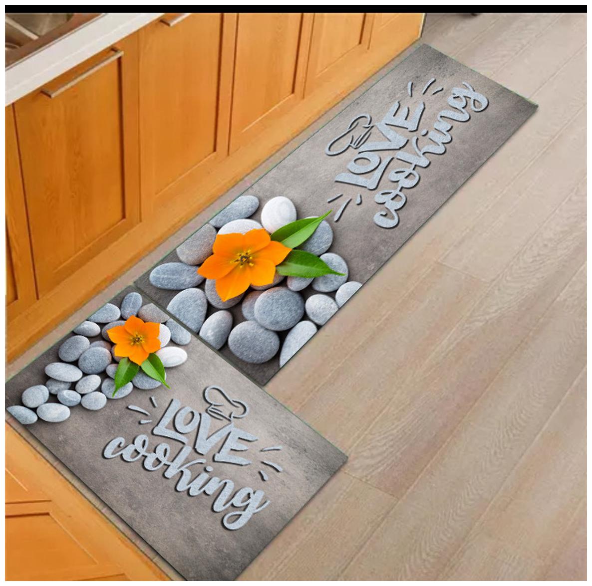 

Dingga Decor Anti Skid Washable Digital Printed Luxury Kitchen Floor Mat Pack Set of 2