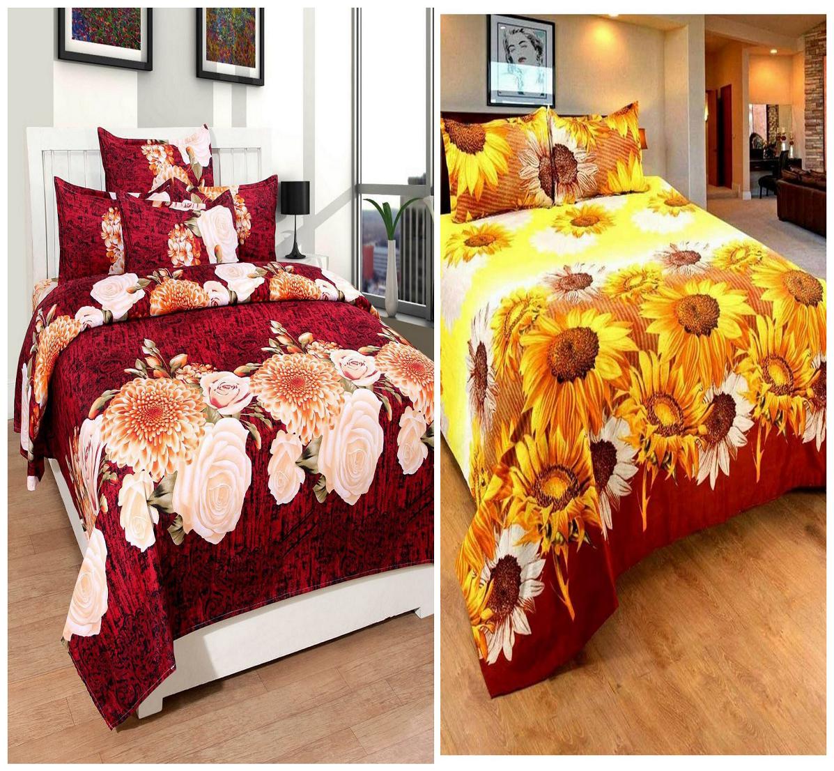 

DINGGA DECOR Cotton Printed Double Size Bedsheet 180 TC ( 2 Bedsheet With 4 Pillow Covers Multi )