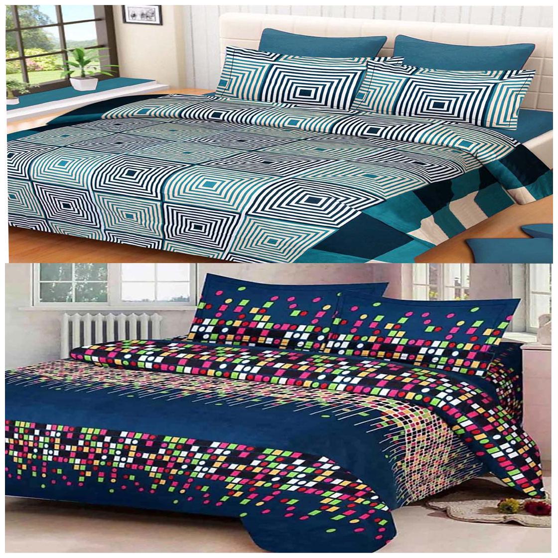 

DINGGA DECOR Cotton Abstract Double Size Bedsheet 150 TC ( 2 Bedsheet With 4 Pillow Covers Multi )