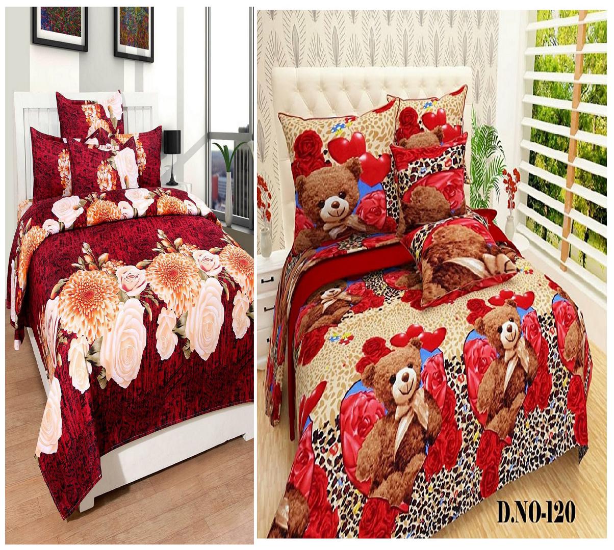 

DINGGA DECOR Cotton Printed Double Size Bedsheet 180 TC ( 2 Bedsheet With 4 Pillow Covers Multi )