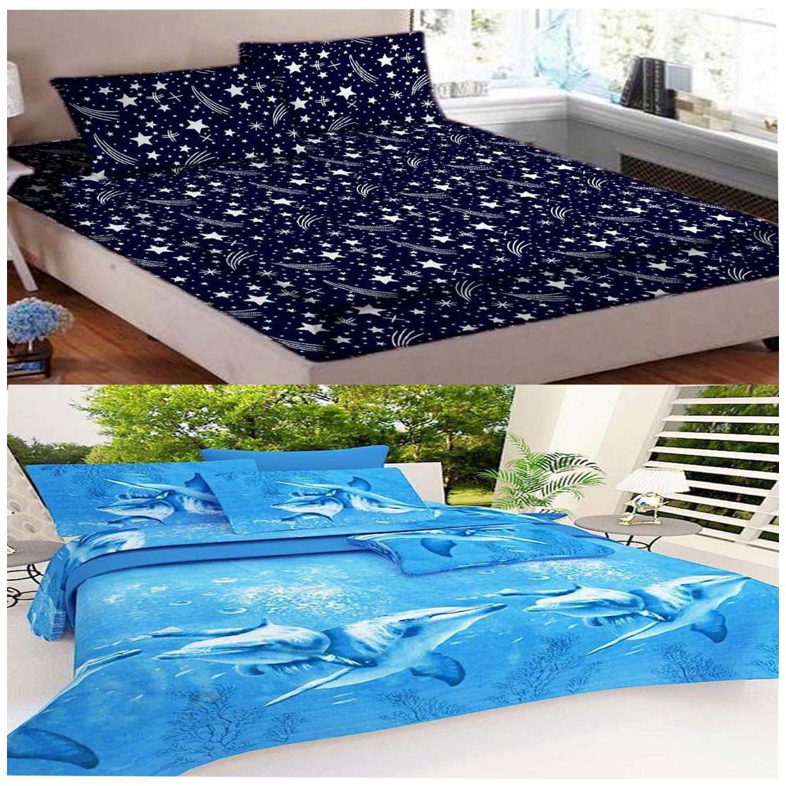 

DINGGA DECOR Cotton Abstract Double Size Bedsheet 150 TC ( 2 Bedsheet With 4 Pillow Covers Blue Turquoise )