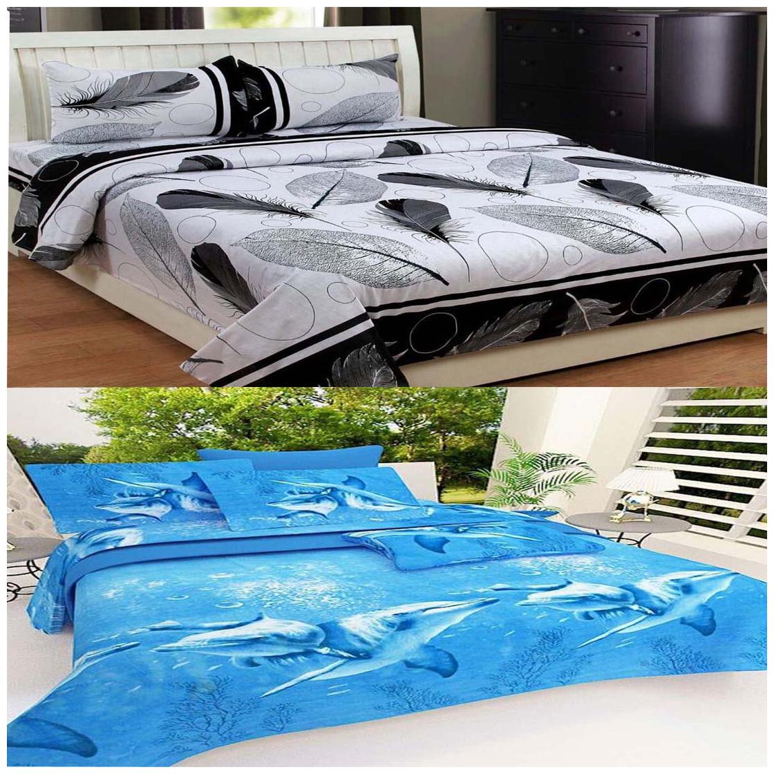 

DINGGA DECOR Cotton Abstract Double Size Bedsheet 150 TC ( 2 Bedsheet With 4 Pillow Covers Blue Grey )