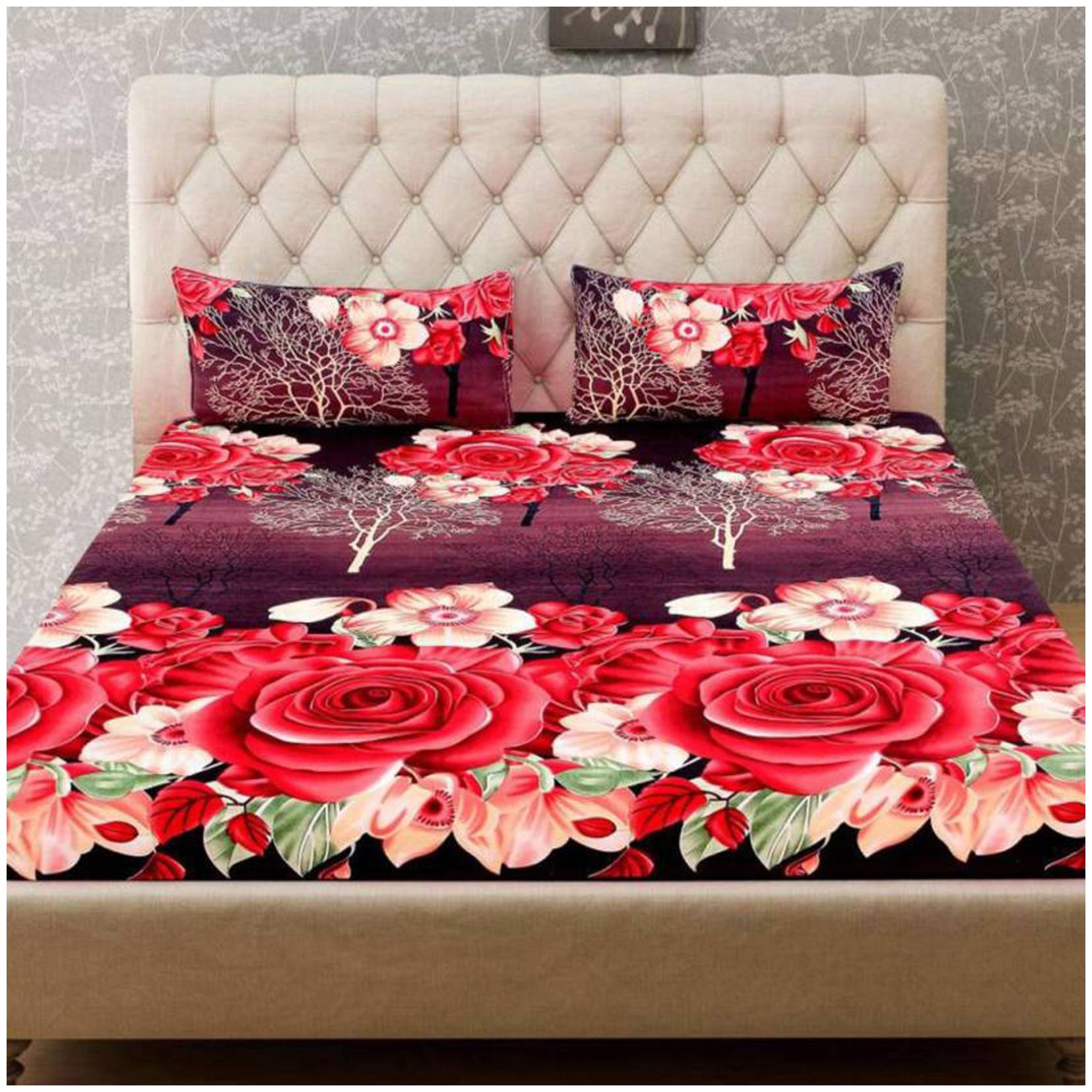 

DINGGA DECOR Cotton 3D Printed Double Size Bedsheet 120 TC ( 1 Bedsheet With 2 Pillow Covers Multi )
