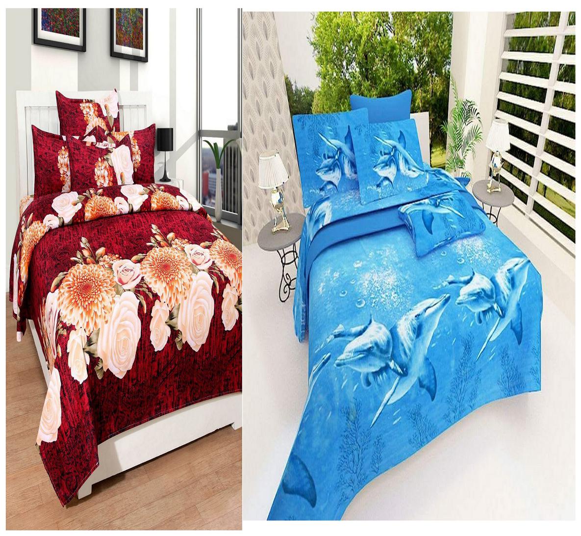 

DINGGA DECOR Cotton Printed Double Size Bedsheet 180 TC ( 2 Bedsheet With 4 Pillow Covers Multi )