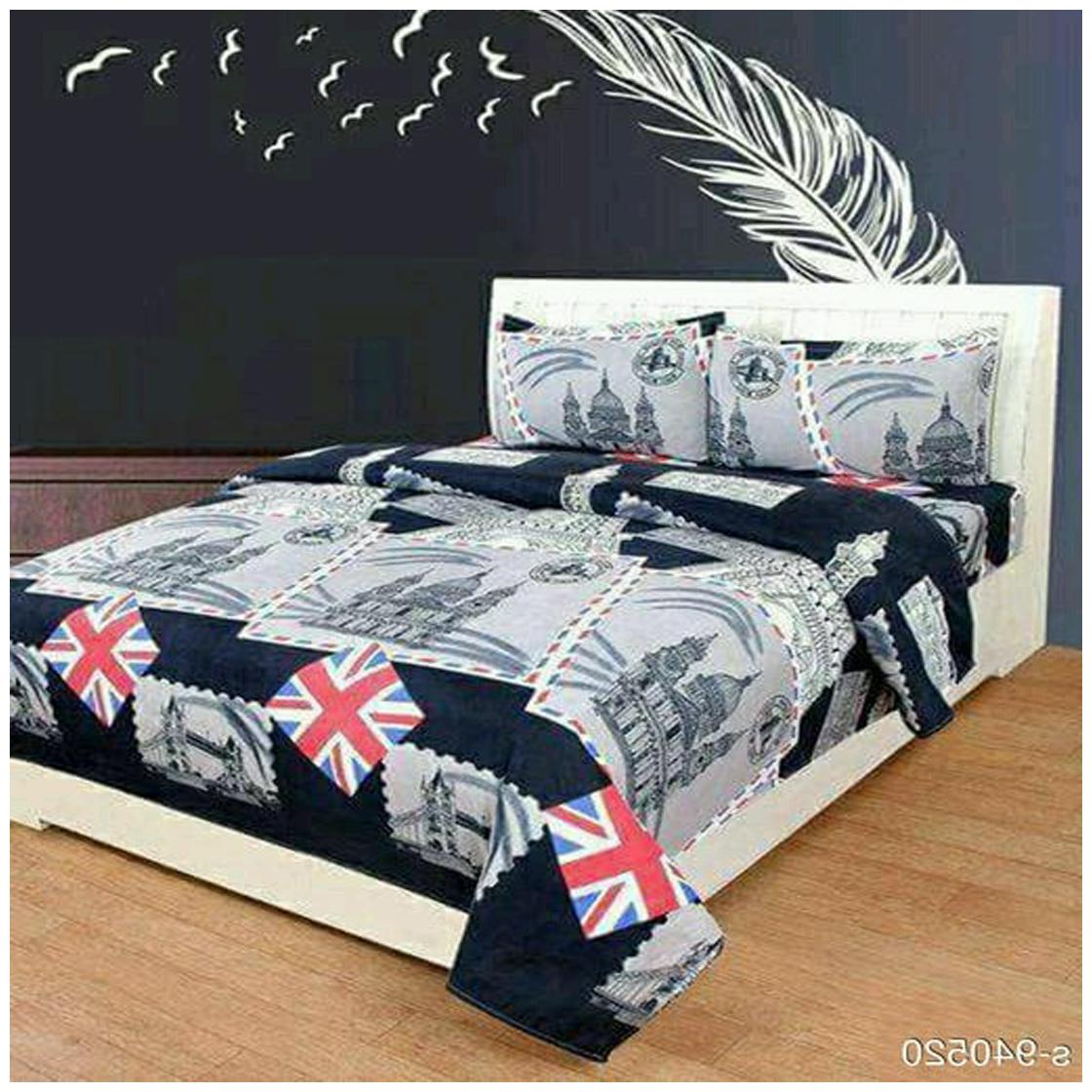 

DINGGA DECOR Cotton Printed Double Size Bedsheet 170 TC ( 1 Bedsheet With 2 Pillow Covers Grey Blue )